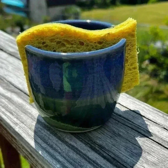 Hand Thrown Sponge Keeper Signed "Becky" Blue/Green Glaze - Picture 5 of 7